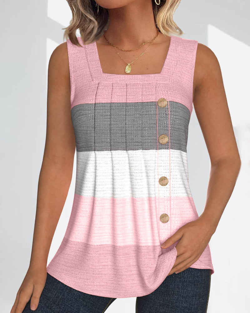 Dolores® | Striped tank top with buttons and pleats
