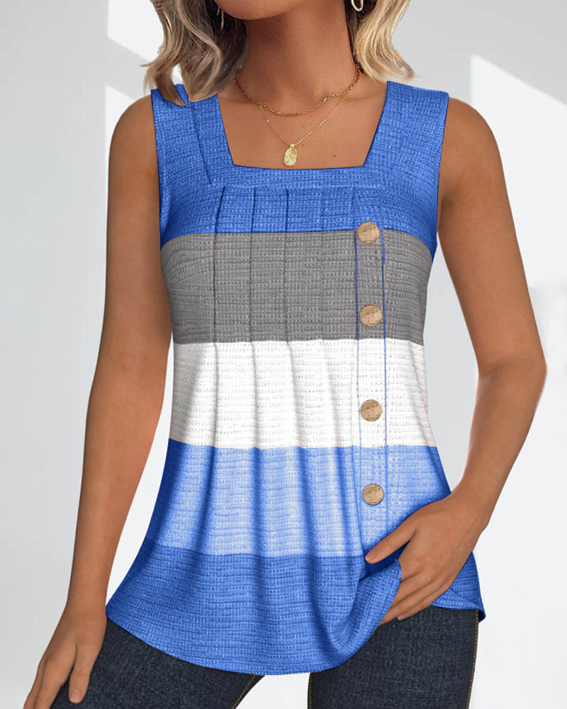 Dolores® | Striped tank top with buttons and pleats