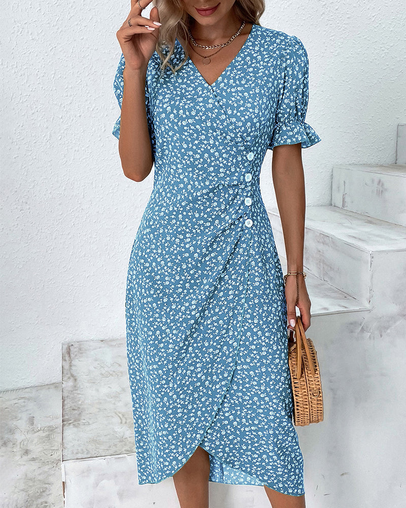 Rosa | Stylish Floral Print V-Neck Wrap Dress