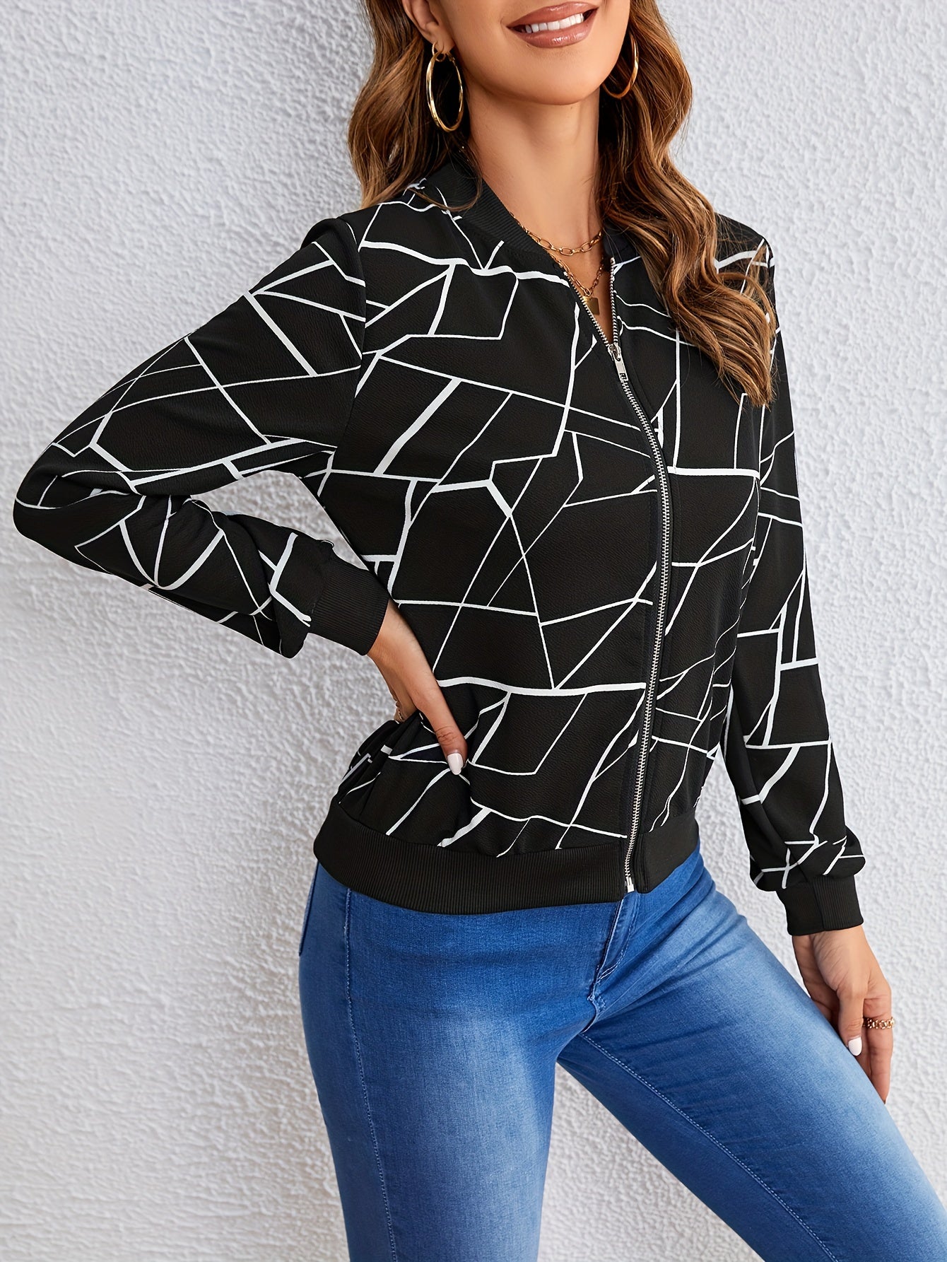 Bianca® | Women's zip-up jacket with a geometric pattern