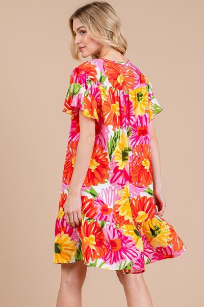 Cordelia® | Short sleeve dress with floral pattern and ruffles