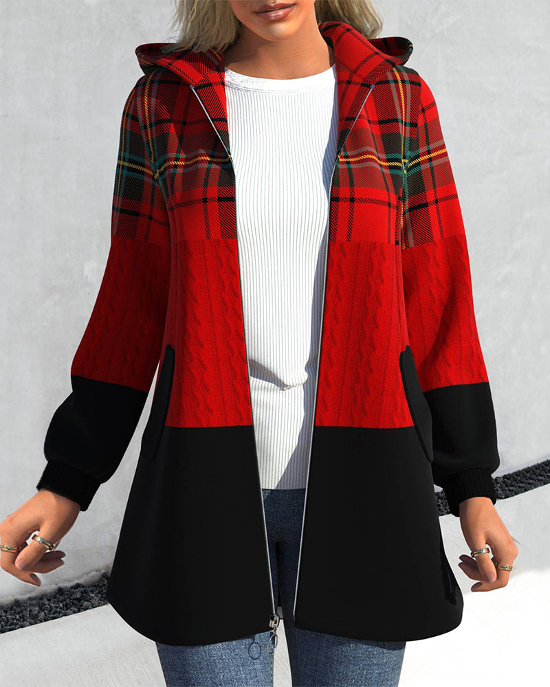 Cintia | Barbara – Checked hooded coat with zip