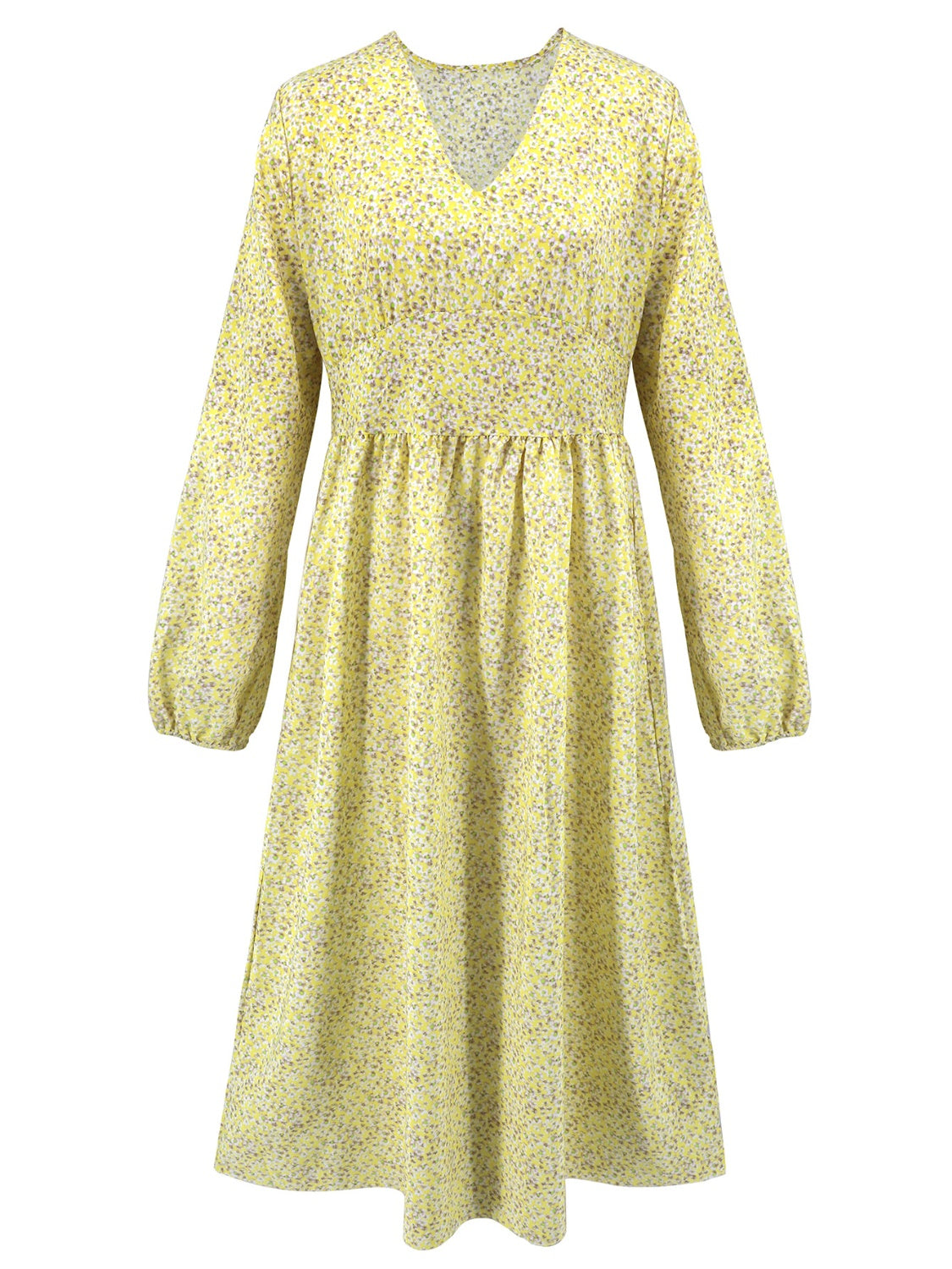 Aranza® | Floral midi dress with a V-neck and long sleeves