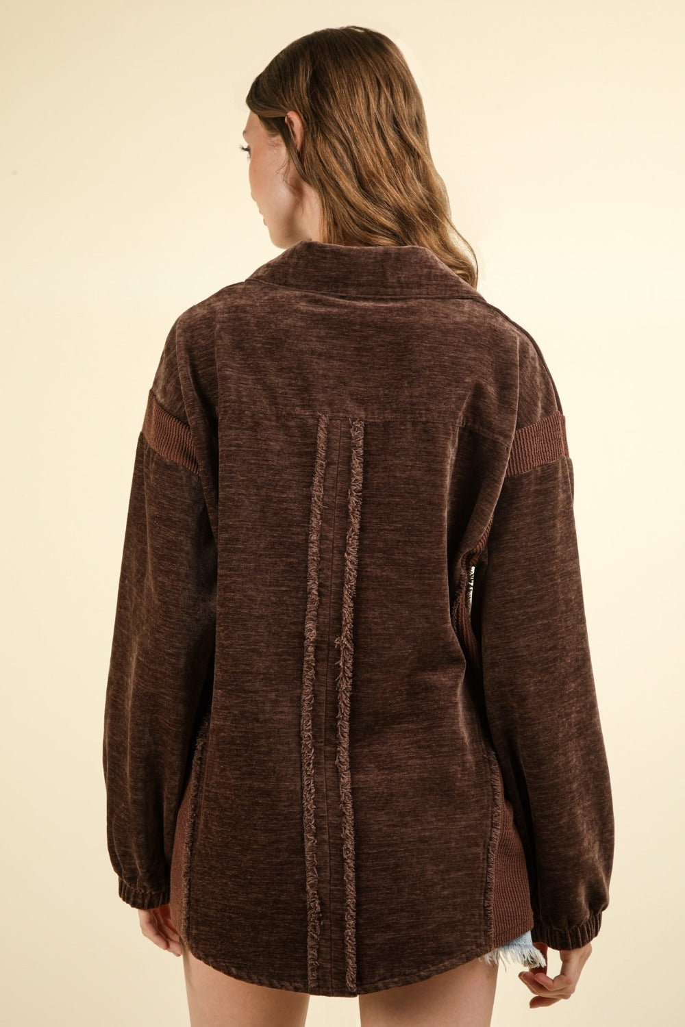 Carmen® | Mixed media button-down jacket with raw hem