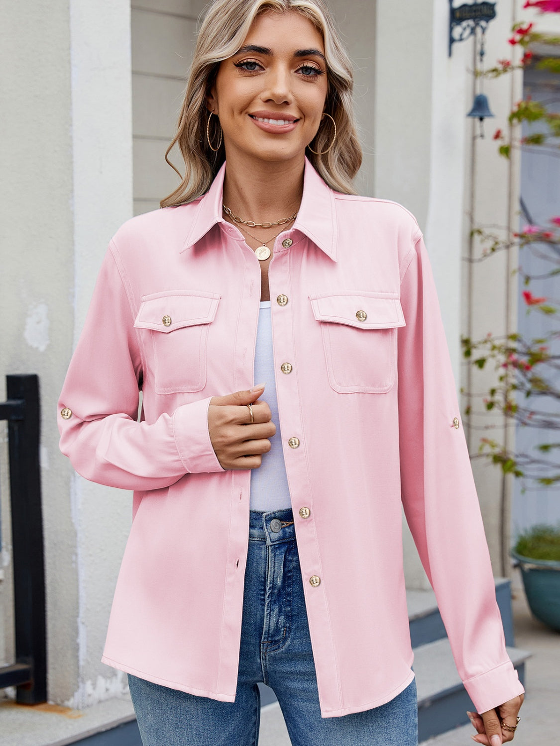 Eliza® | Plain, long-sleeved collared shirt