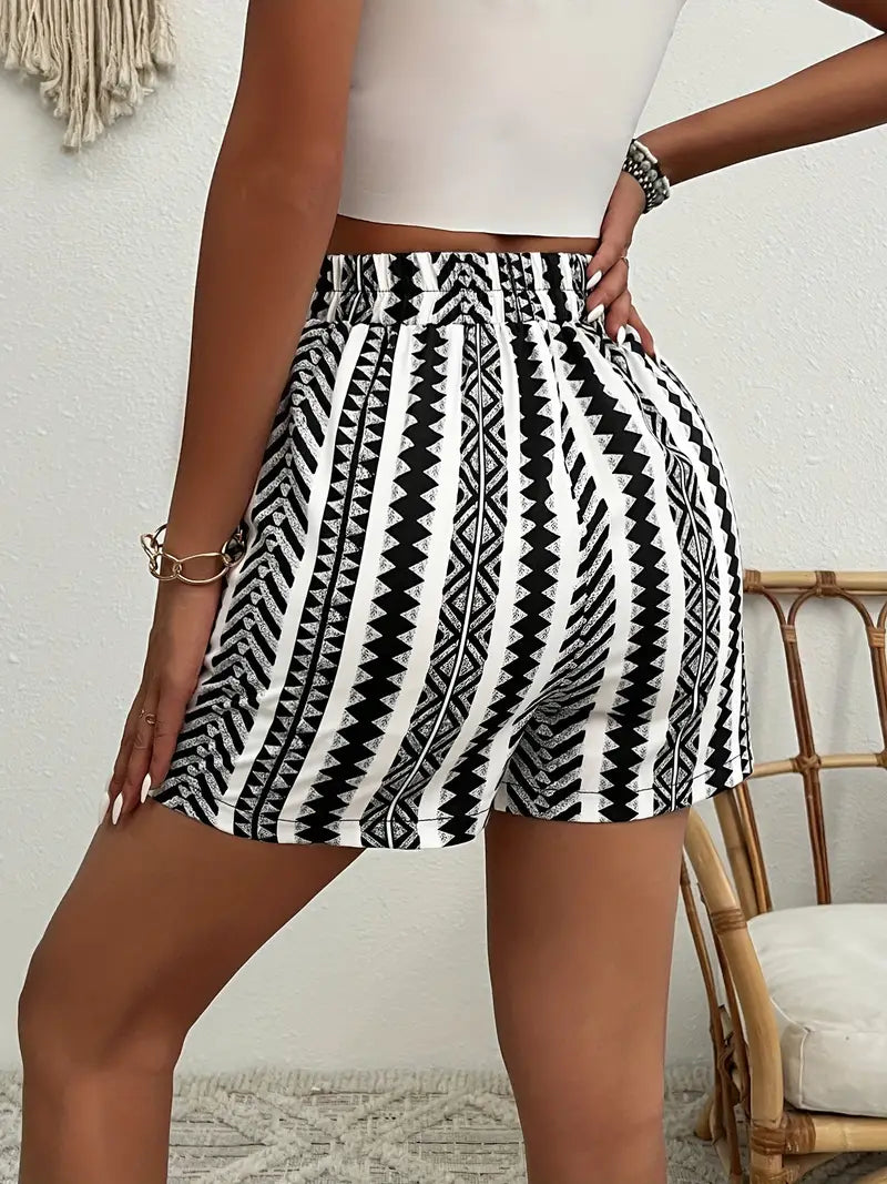 Bella® | High-Waisted Shorts With Drawstrings And Ethnic Print