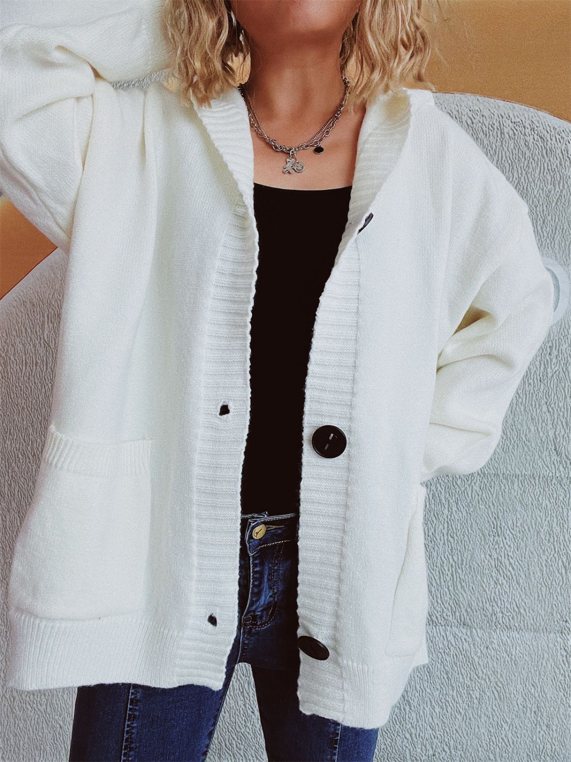 Beatrice® | Long-sleeved cardigan with hood and dropped shoulders