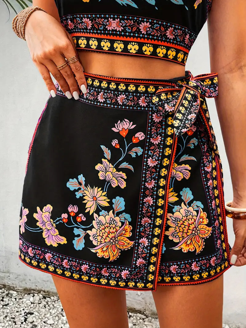 Ava® | Halter Neck Crop Top And Wrap Mini Skirts