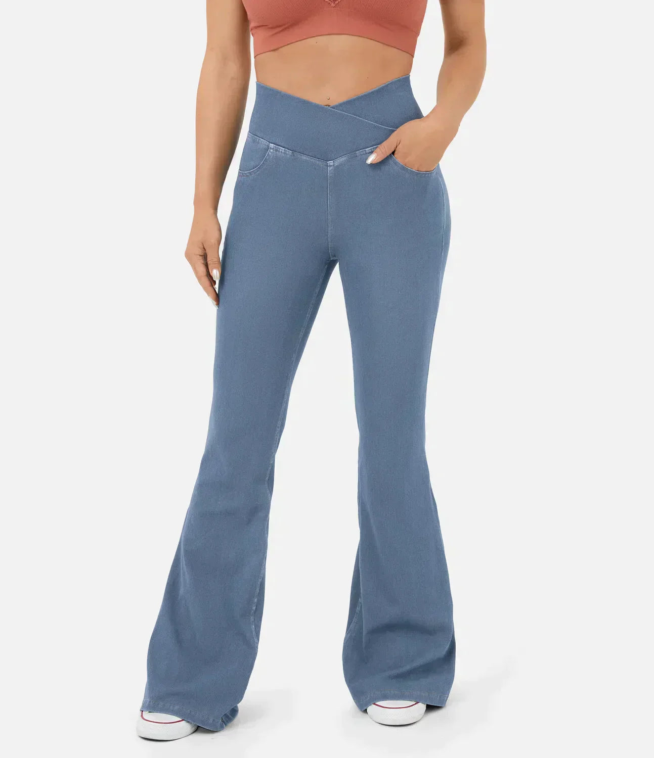 Aurora® | Women'S High-Waisted Retro Flare Pants With Crossover Waistband