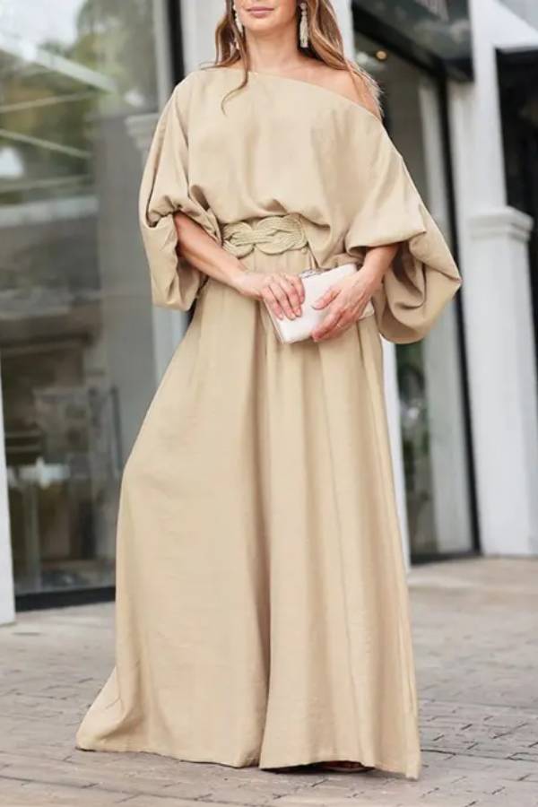 Clara® | Set includes a bias neck top with lantern sleeves and wide leg pants