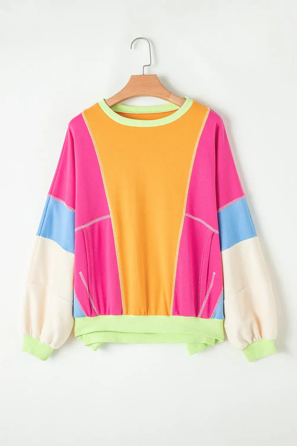 Claudette® | Color block long sleeve crew neck top