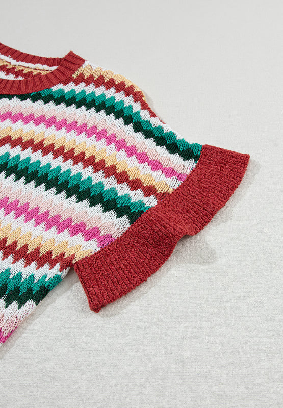 Delia® | Contrast short sleeve sweater with a crew neck