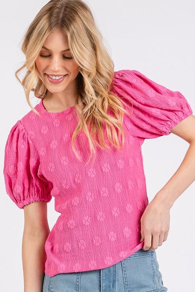 Celia® | Short-sleeved top with a round neckline and a floral pattern