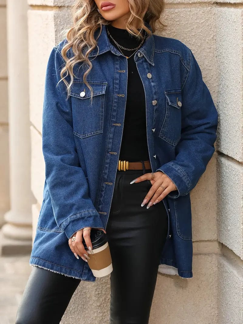 Carina® | Mid-length fleece denim jacket