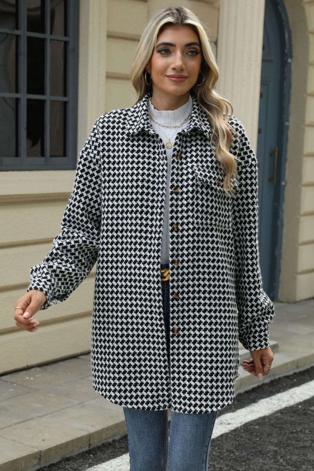 Anika® | Houndstooth coat with buttons and dropped shoulders