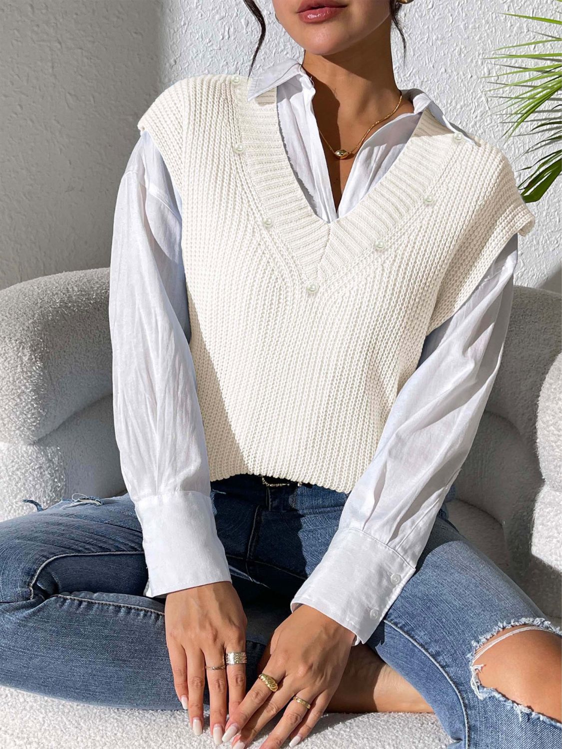 Beatriz® | Beaded V-neck sweater vest
