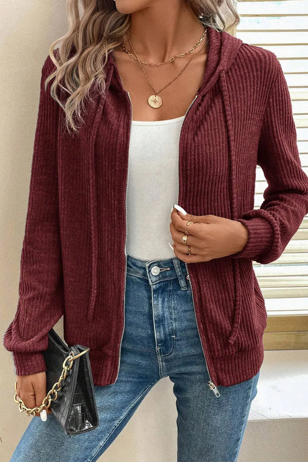 Bernadette® | Long sleeve hooded jacket with drawstring and zip fastening