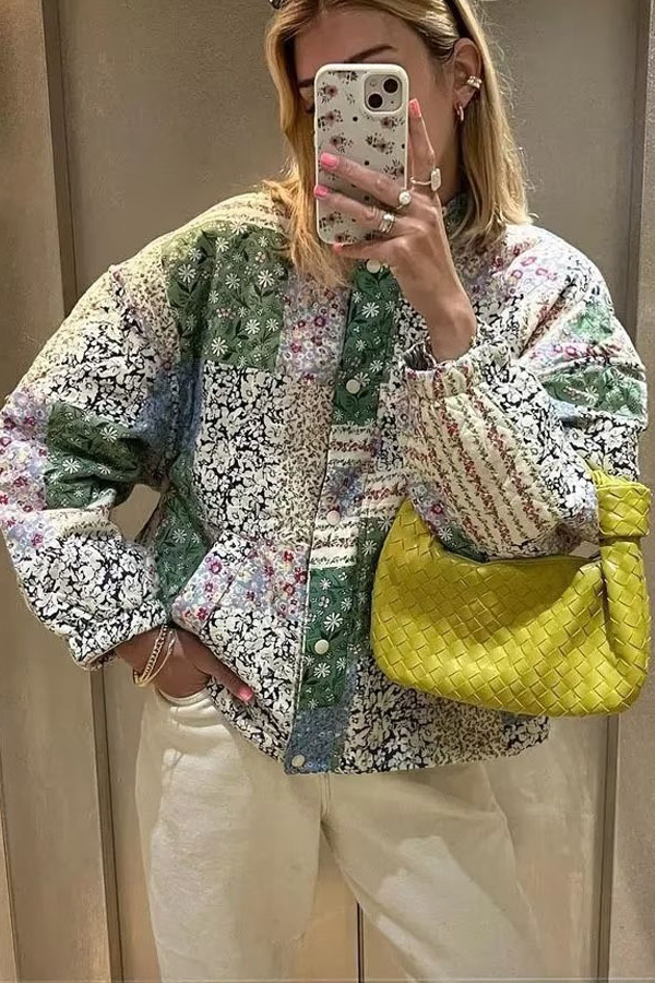 Belén® | Loose Stand Collar Long Sleeve Floral Printed Cotton Jacket