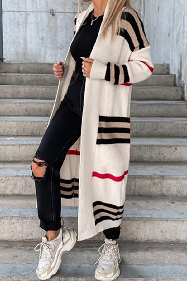 Amanda® | Casual Street Striped Patchwork V Neck Outerwear