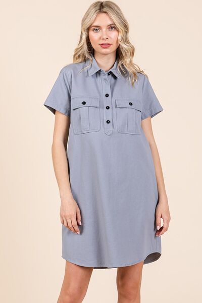 Eliana® | Short sleeve shirt dress with button detail and collar