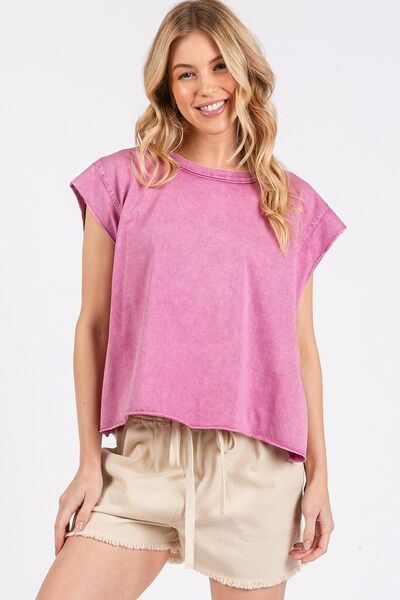 Corina® | T-shirt with a crew neck and cap sleeves