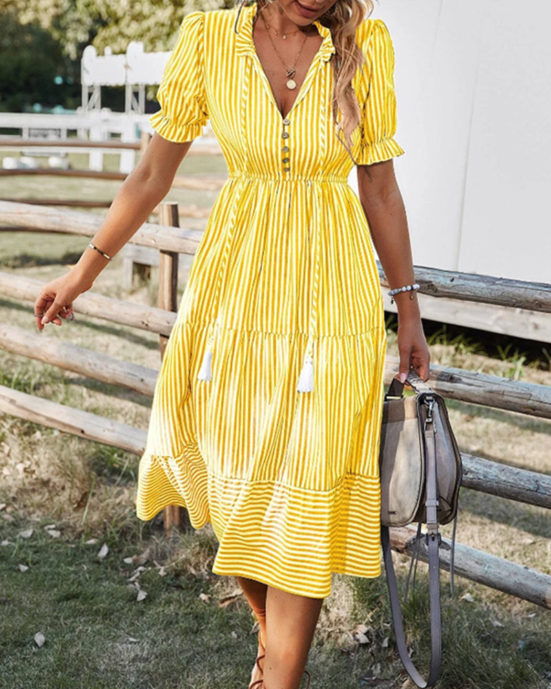 Mariah | Casual Midi A-Line Dress with V-Neck
