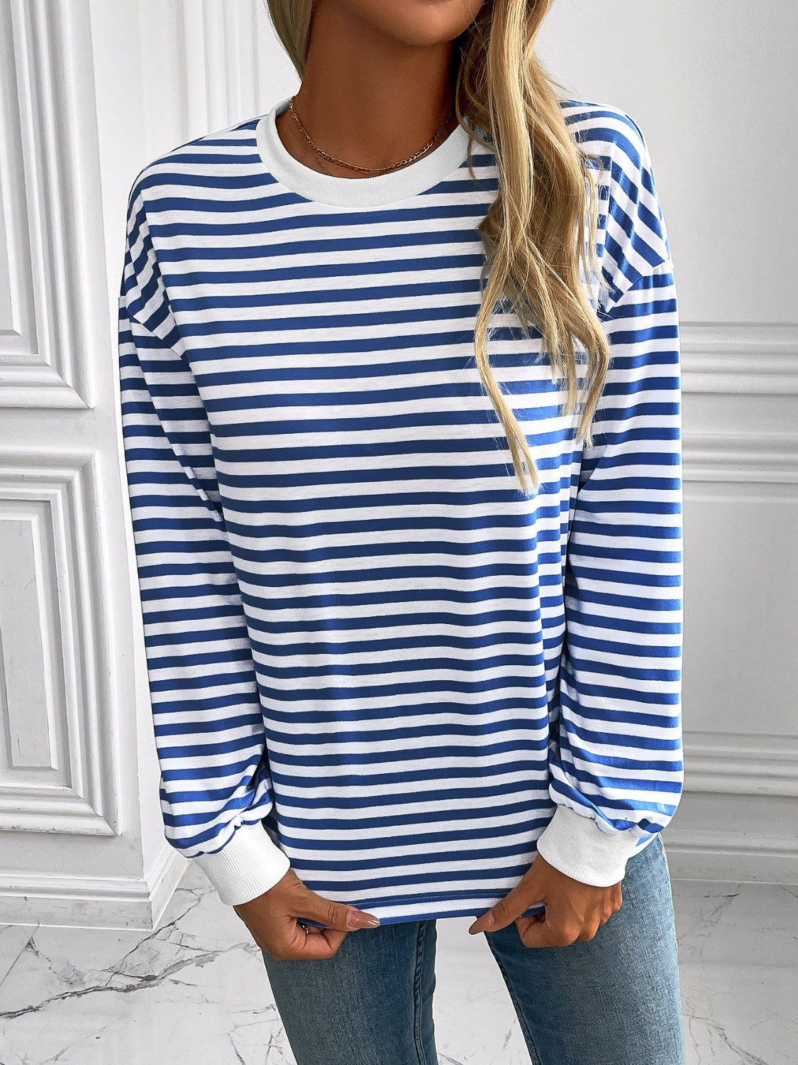 Constance® | Ivy Lane striped long sleeve crew neck sweatshirt