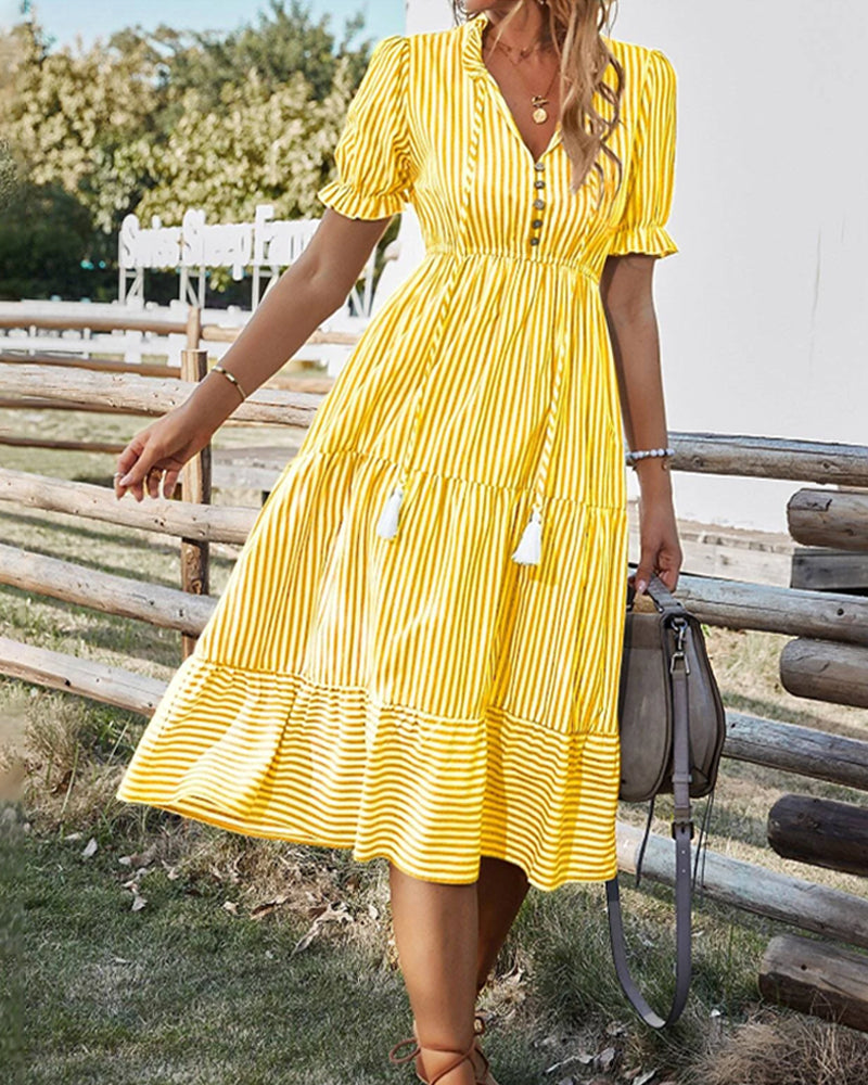 Mariah | Casual Midi A-Line Dress with V-Neck