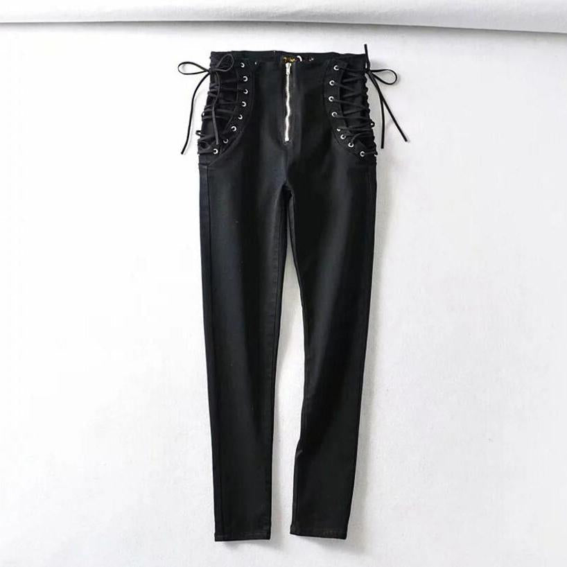 Elda® | Jeans vintage high-waist lace-up skinny jeans for women