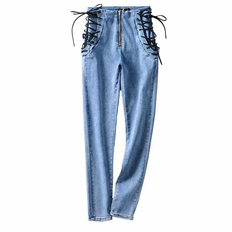 Elda® | Jeans vintage high-waist lace-up skinny jeans for women