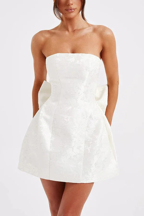 Elena® | Sexy fashion short jacquard dress with tube top and bow