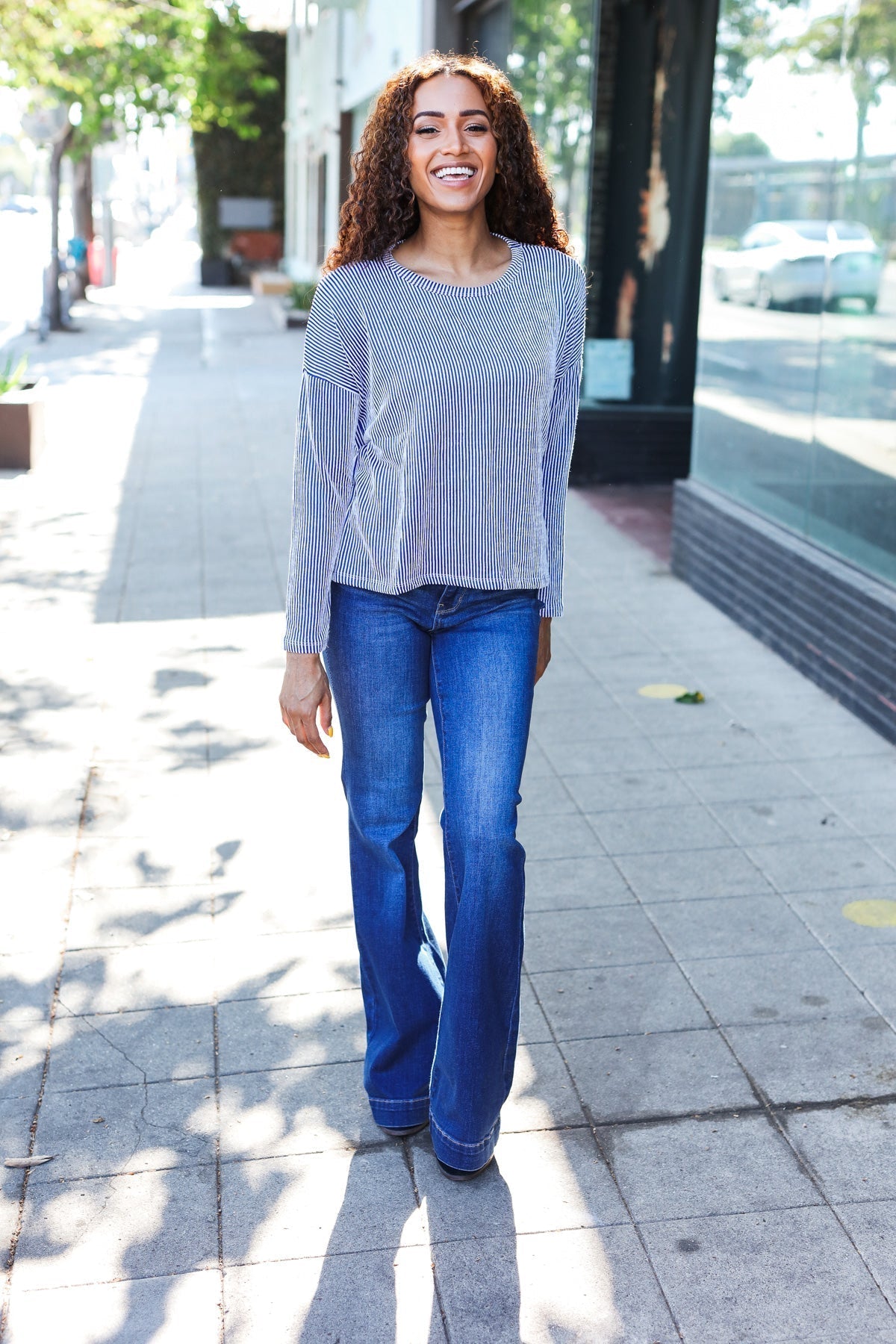 Bettina® | Hello beautiful blue ribbed dolman sweater top