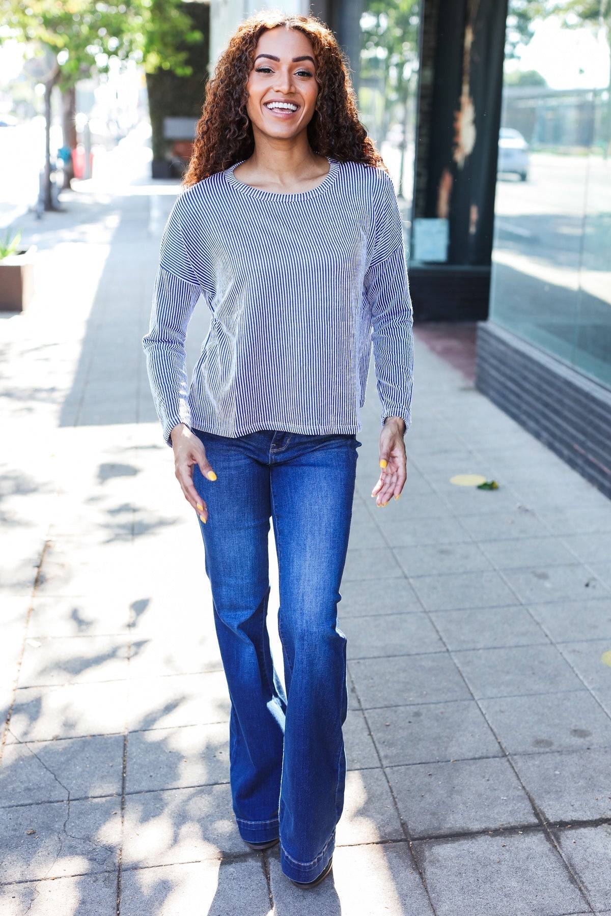 Bettina® | Hello beautiful blue ribbed dolman sweater top