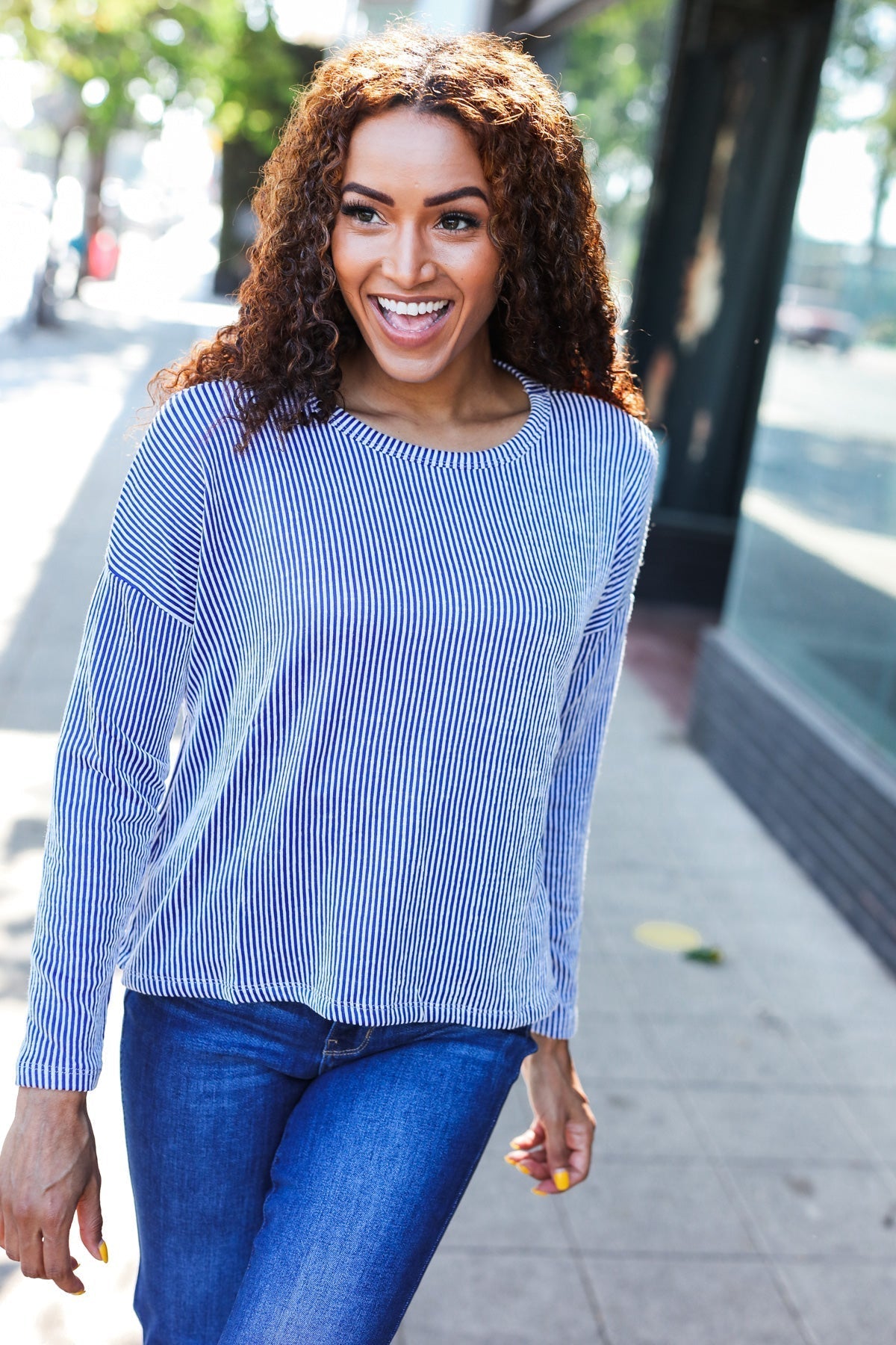 Bettina® | Hello beautiful blue ribbed dolman sweater top