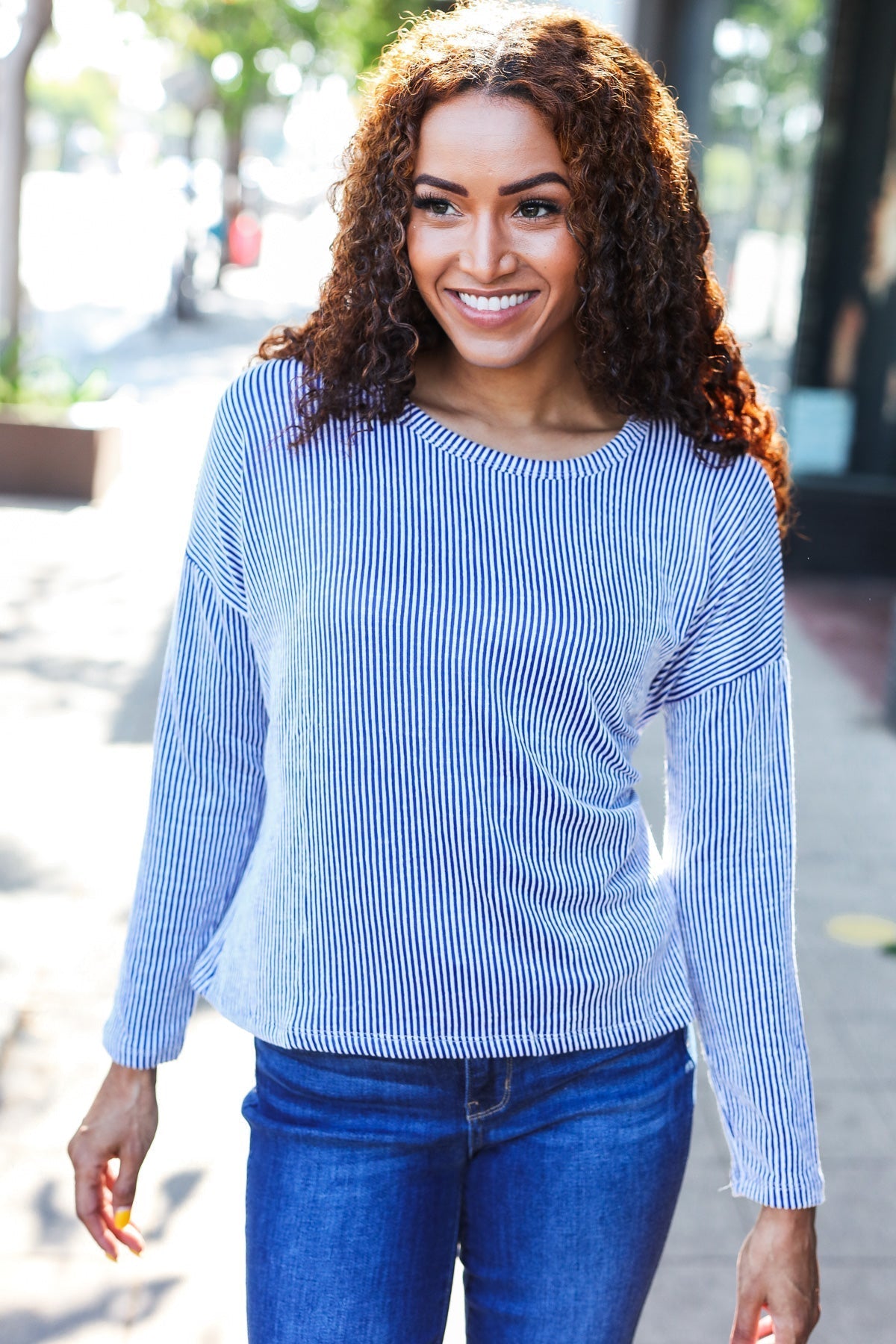 Bettina® | Hello beautiful blue ribbed dolman sweater top