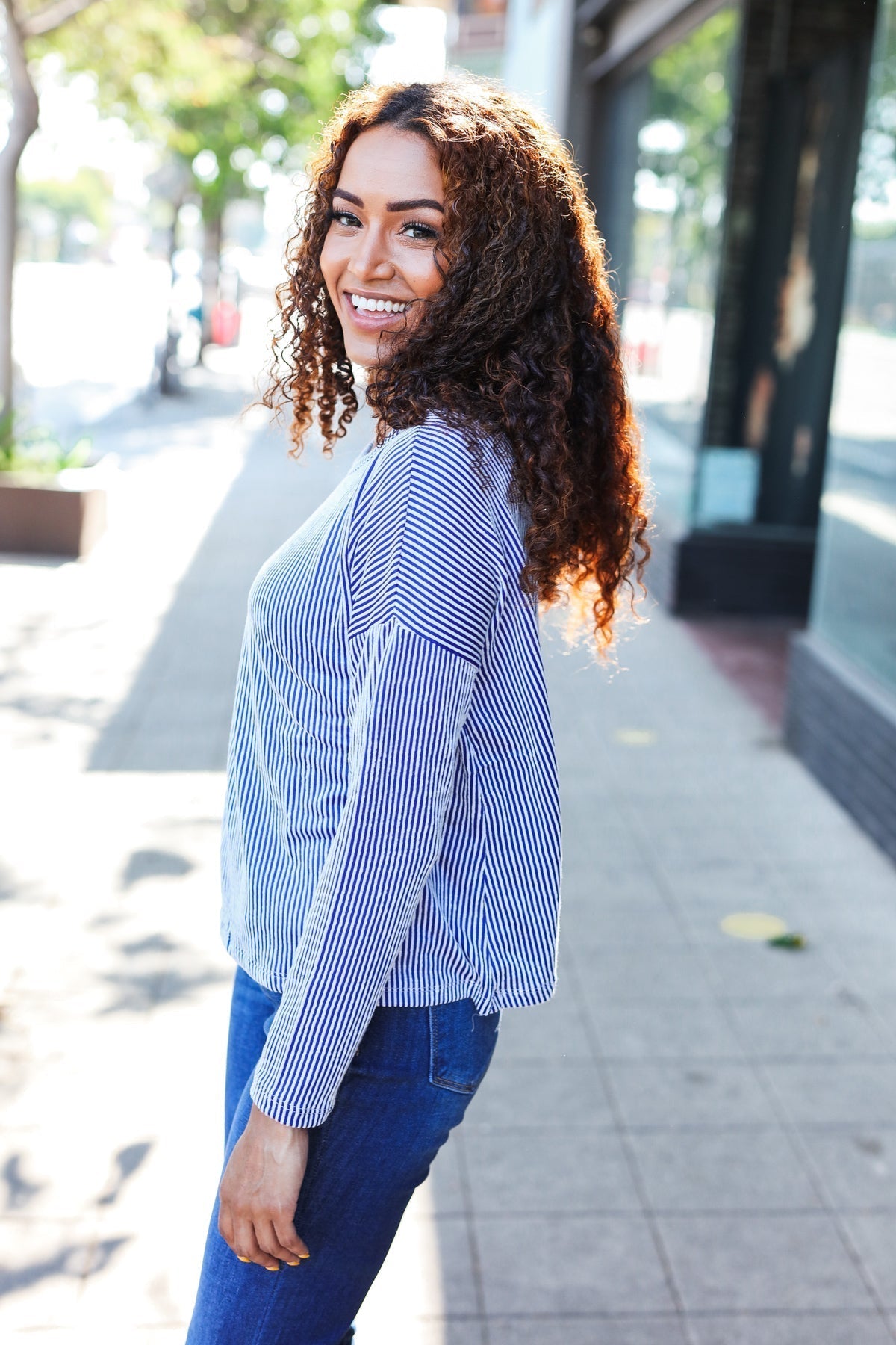 Bettina® | Hello beautiful blue ribbed dolman sweater top