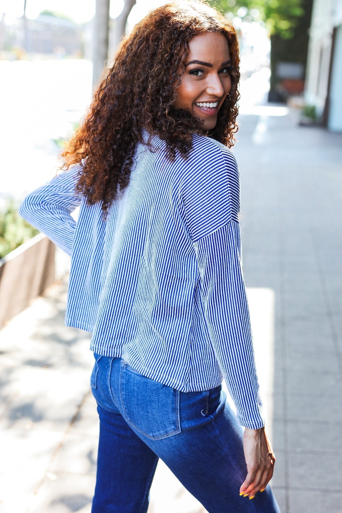 Bettina® | Hello beautiful blue ribbed dolman sweater top