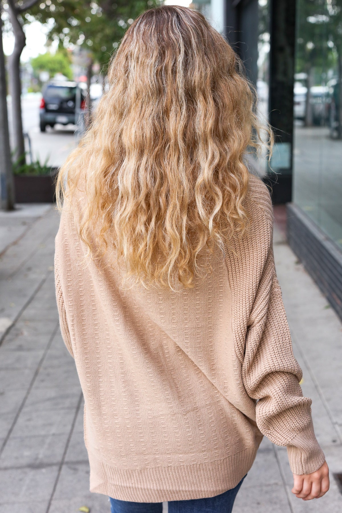 Carolin® | Asymmetrical knitted sweater in taupe from Autumn Vibes