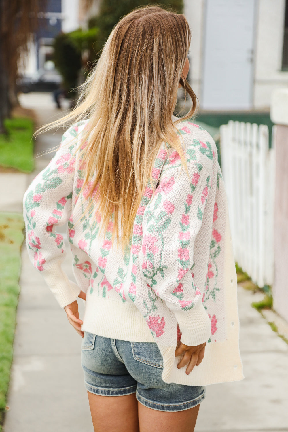 Ella® | All For Love Ivory vertical button floral jacquard cardigan