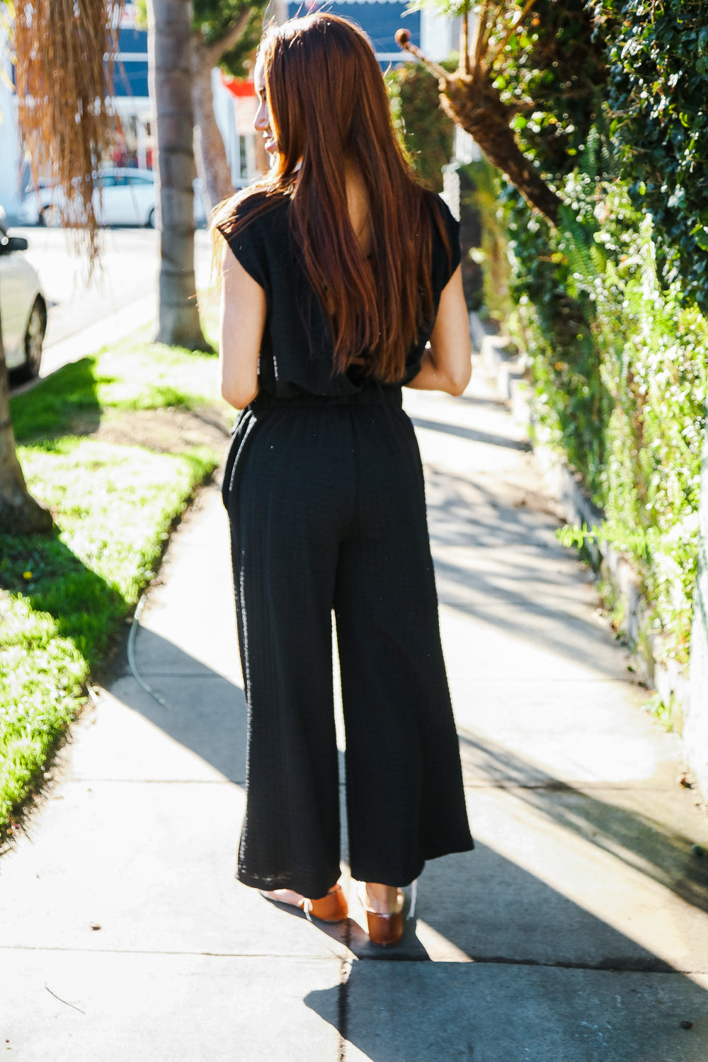 Anya® | Standout black structured pants suit with shirt and crisscross back