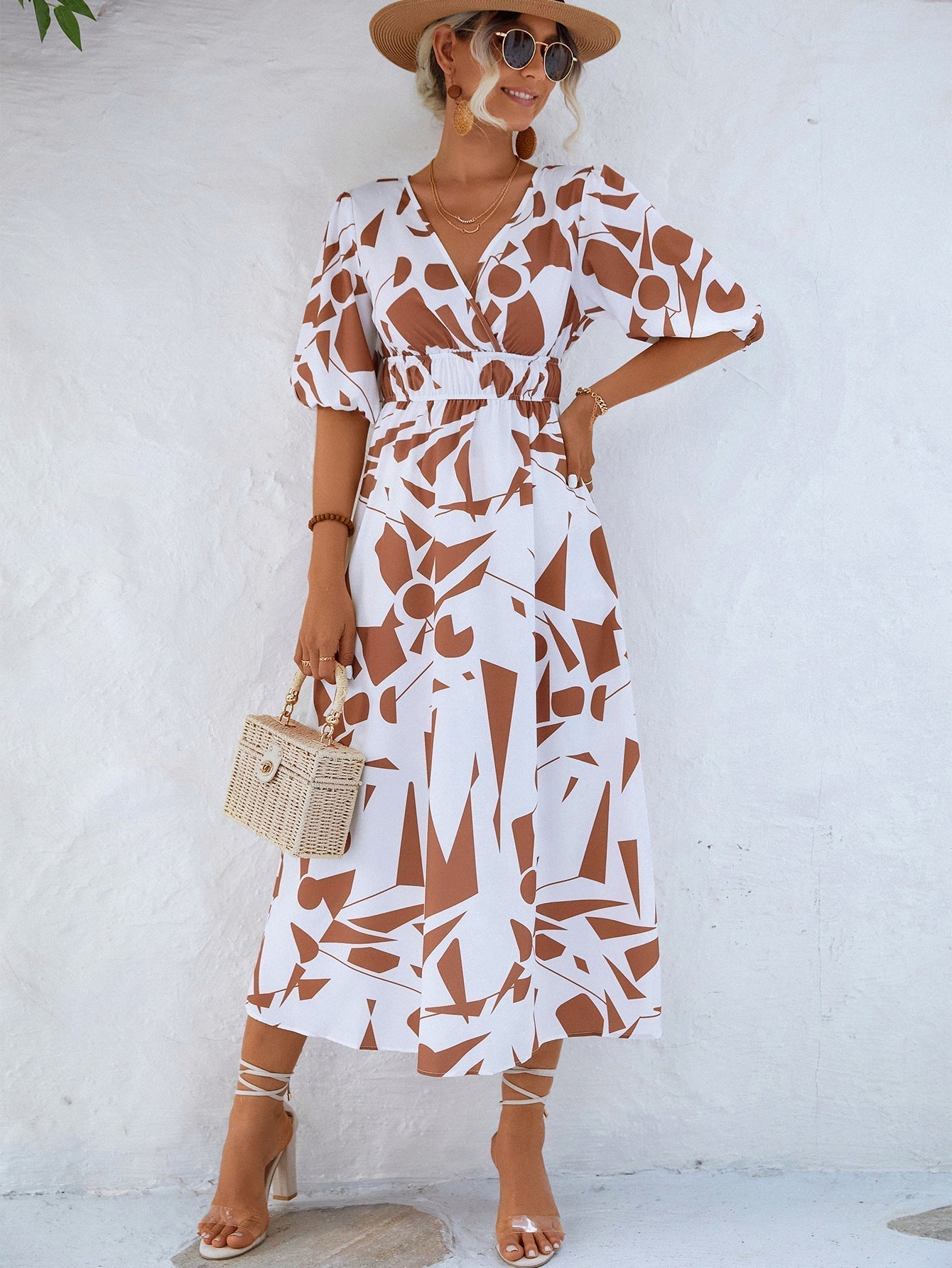 Cinthia® | Dress with geometric print and V-neck