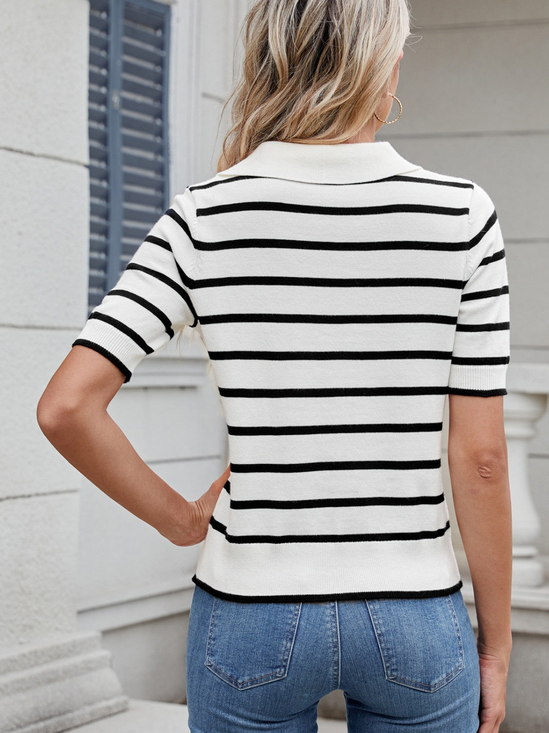 Autumn® | Short-sleeved sweater with a striped collar