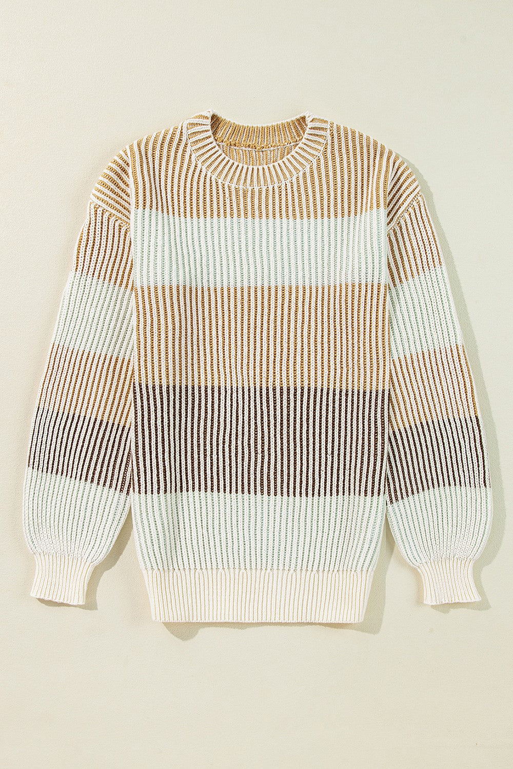 Anke® | Striped long sleeve crew neck sweater with color block design