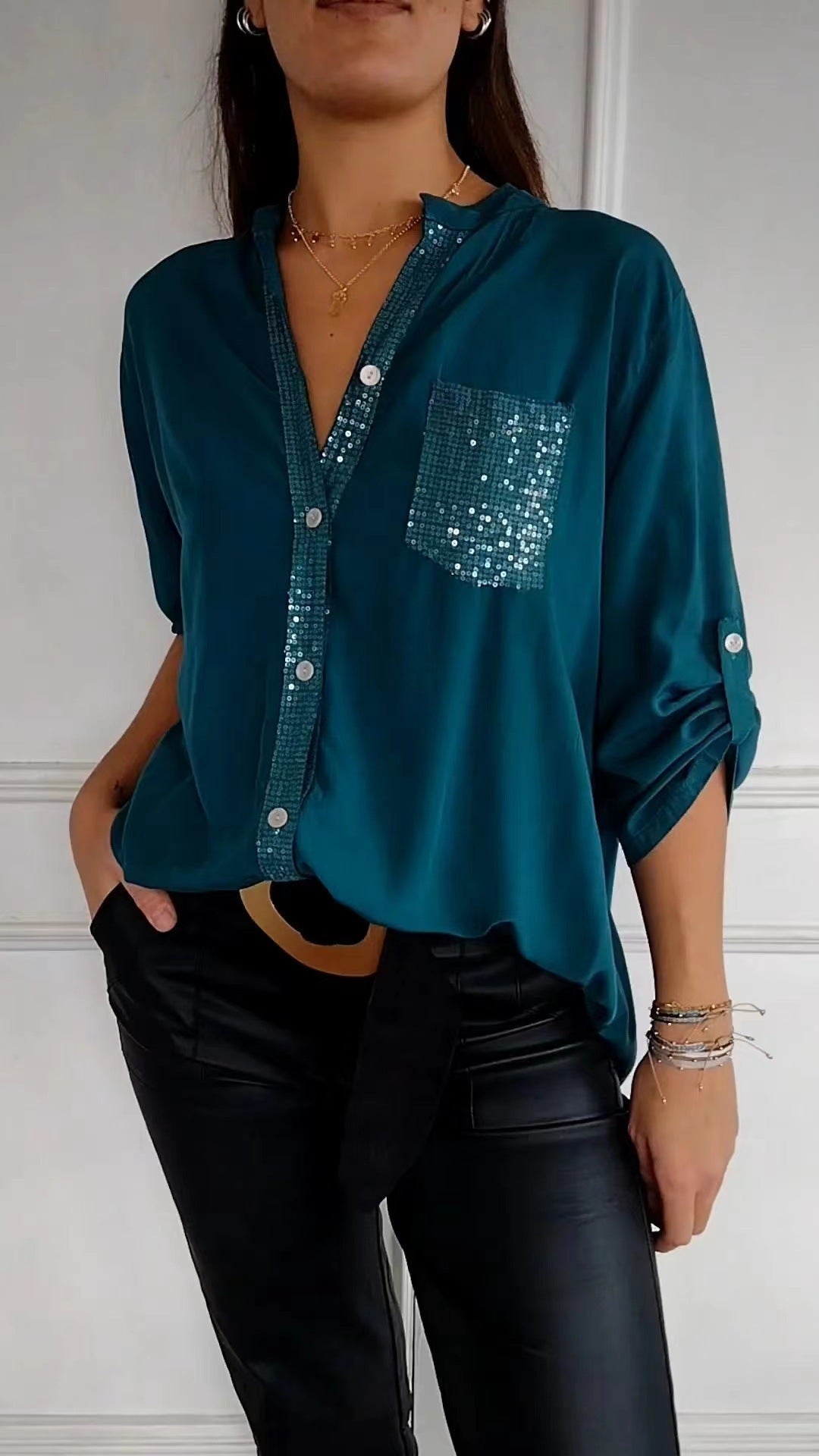 Bubnash® | Glitter Blouse With Sequin Pocket