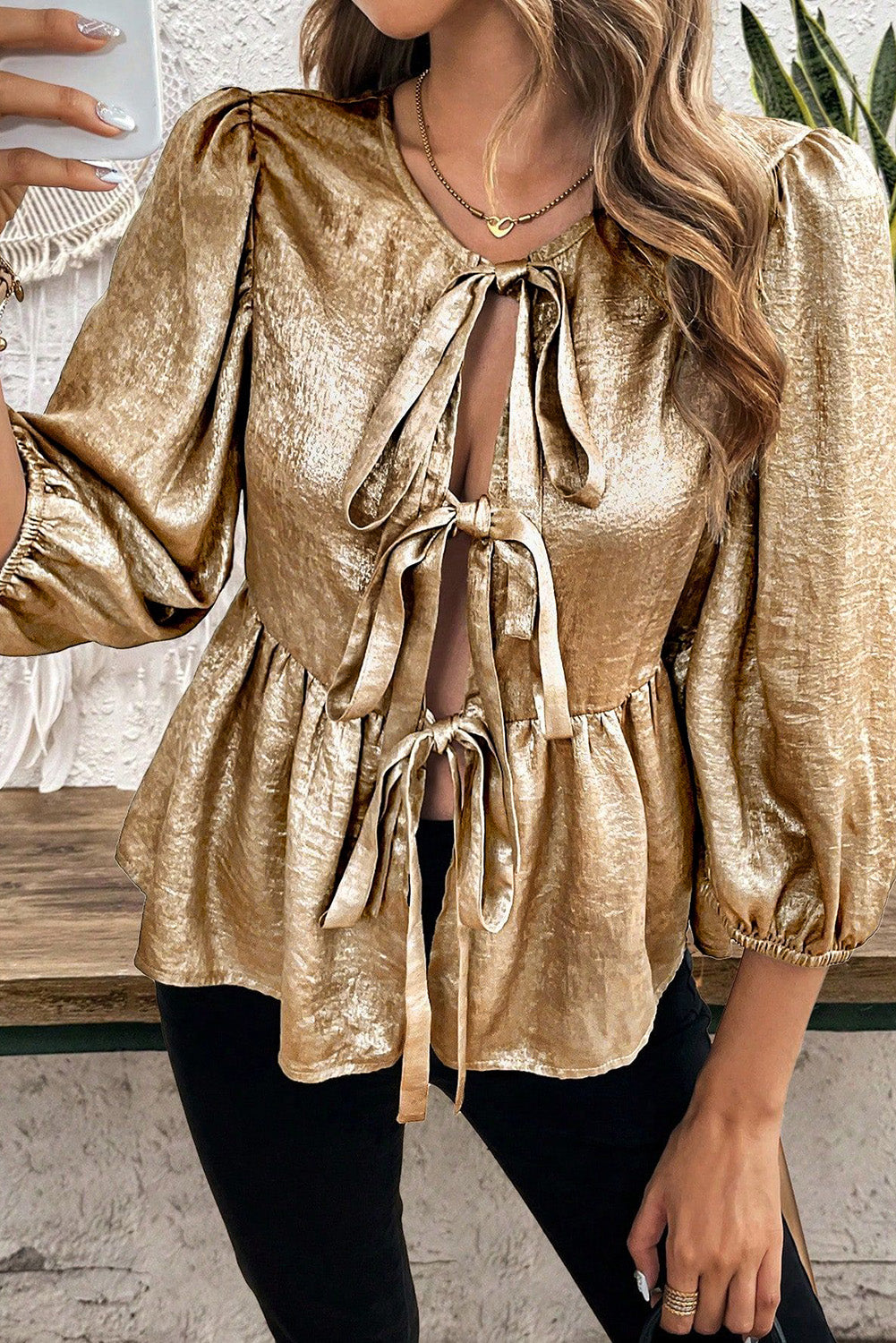 Carina® | Knotted blouse with three-quarter sleeves and peplum