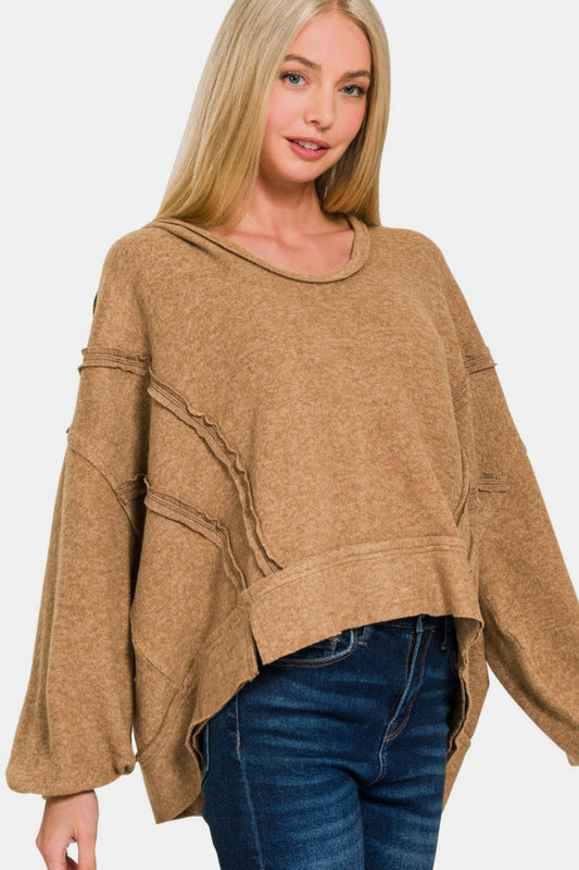 Elda® | Zenana brushed Hacci hoodie with exposed seams