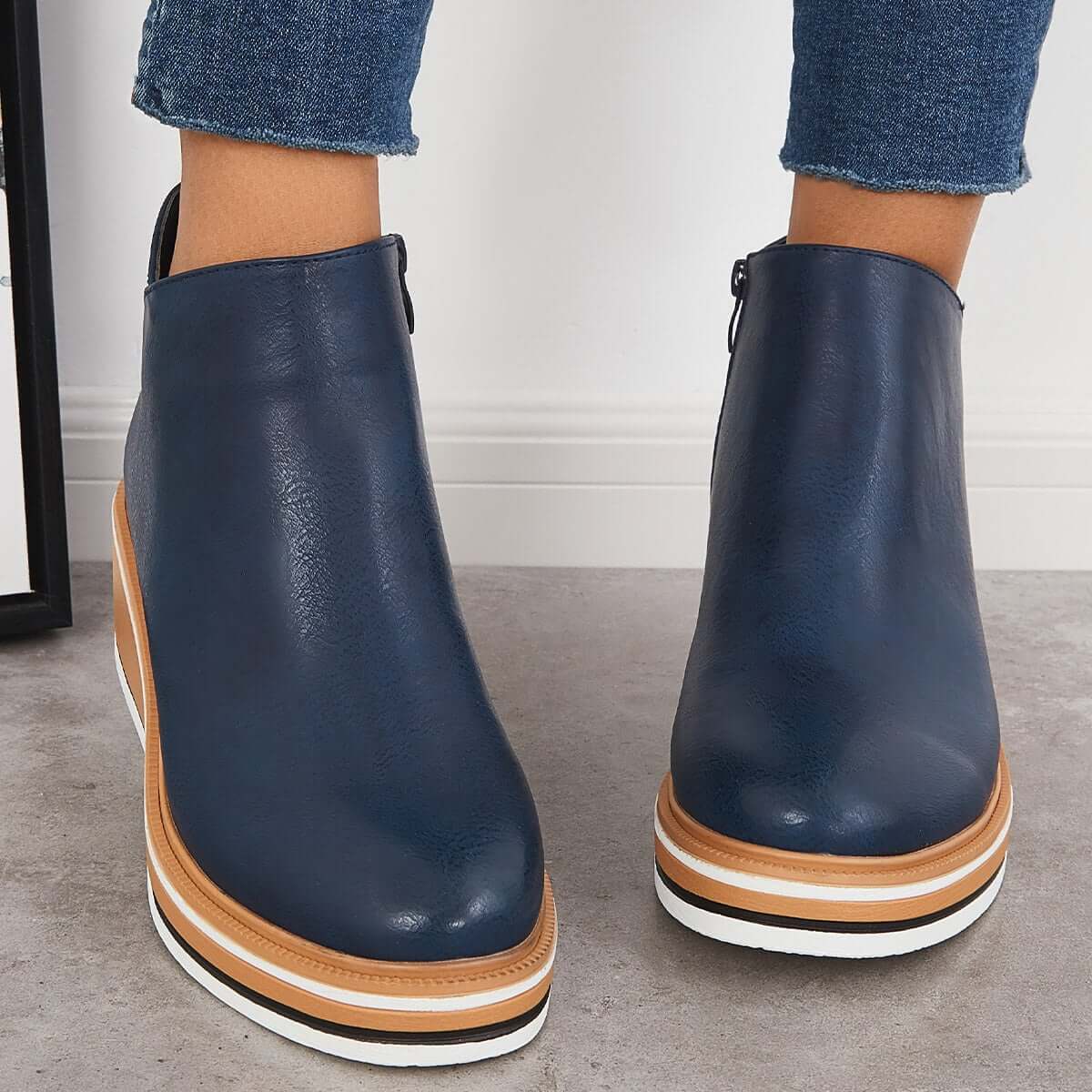 Vivian | Stylish Women's Ankle Boots - Platform Sole - Side Zip - Premium Quality