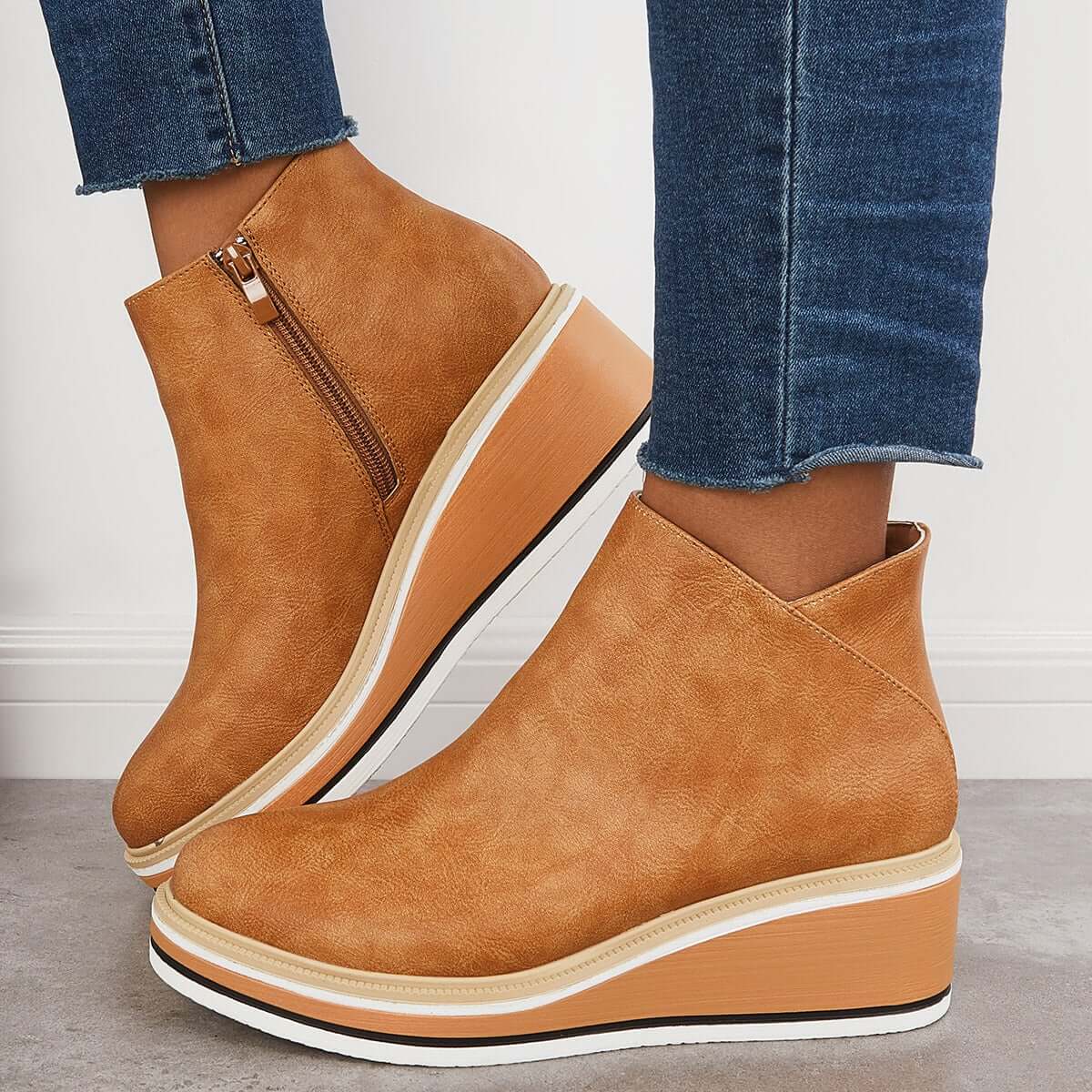 Vivian | Stylish Women's Ankle Boots - Platform Sole - Side Zip - Premium Quality