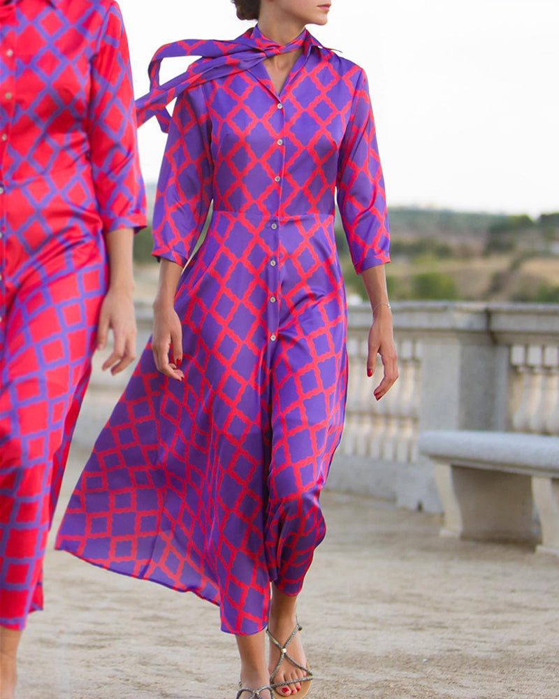 Celeste® | Shirt dress with V-neck and 3/4 sleeves