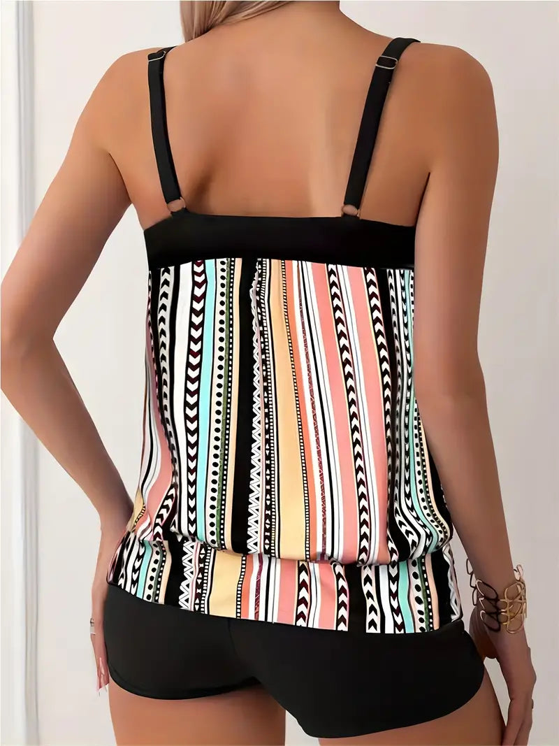 Bacilia® | Striped Tankini With Print